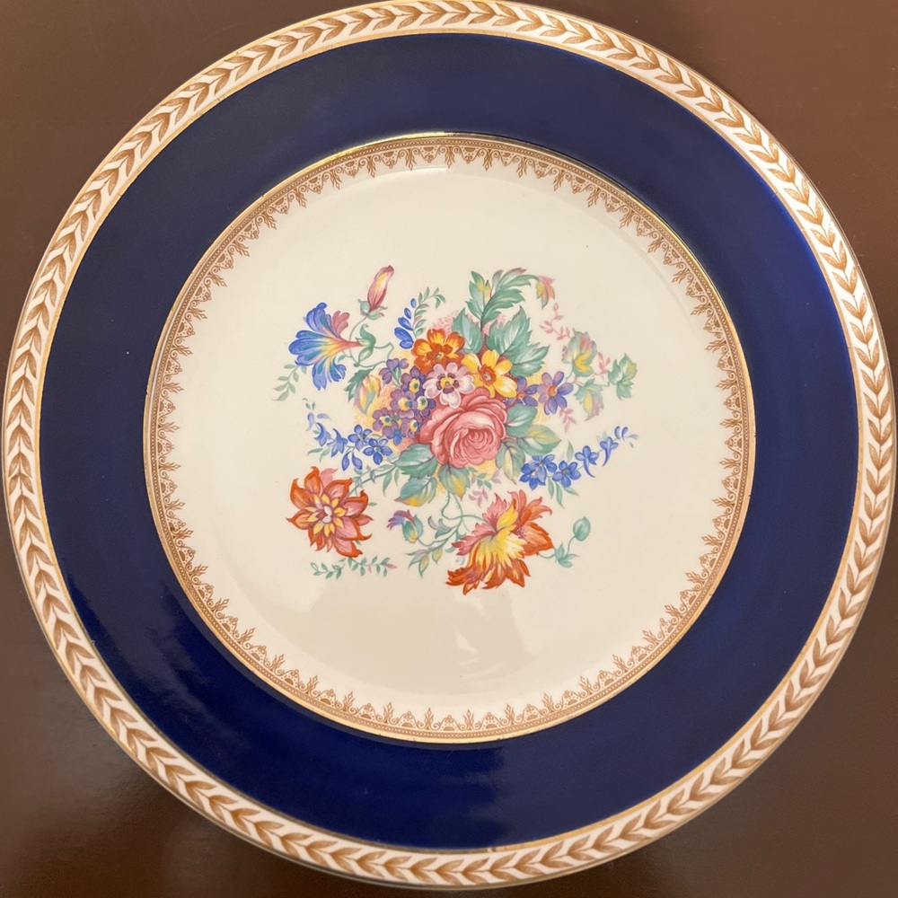 Floral Blue and Cream Dinner Plate